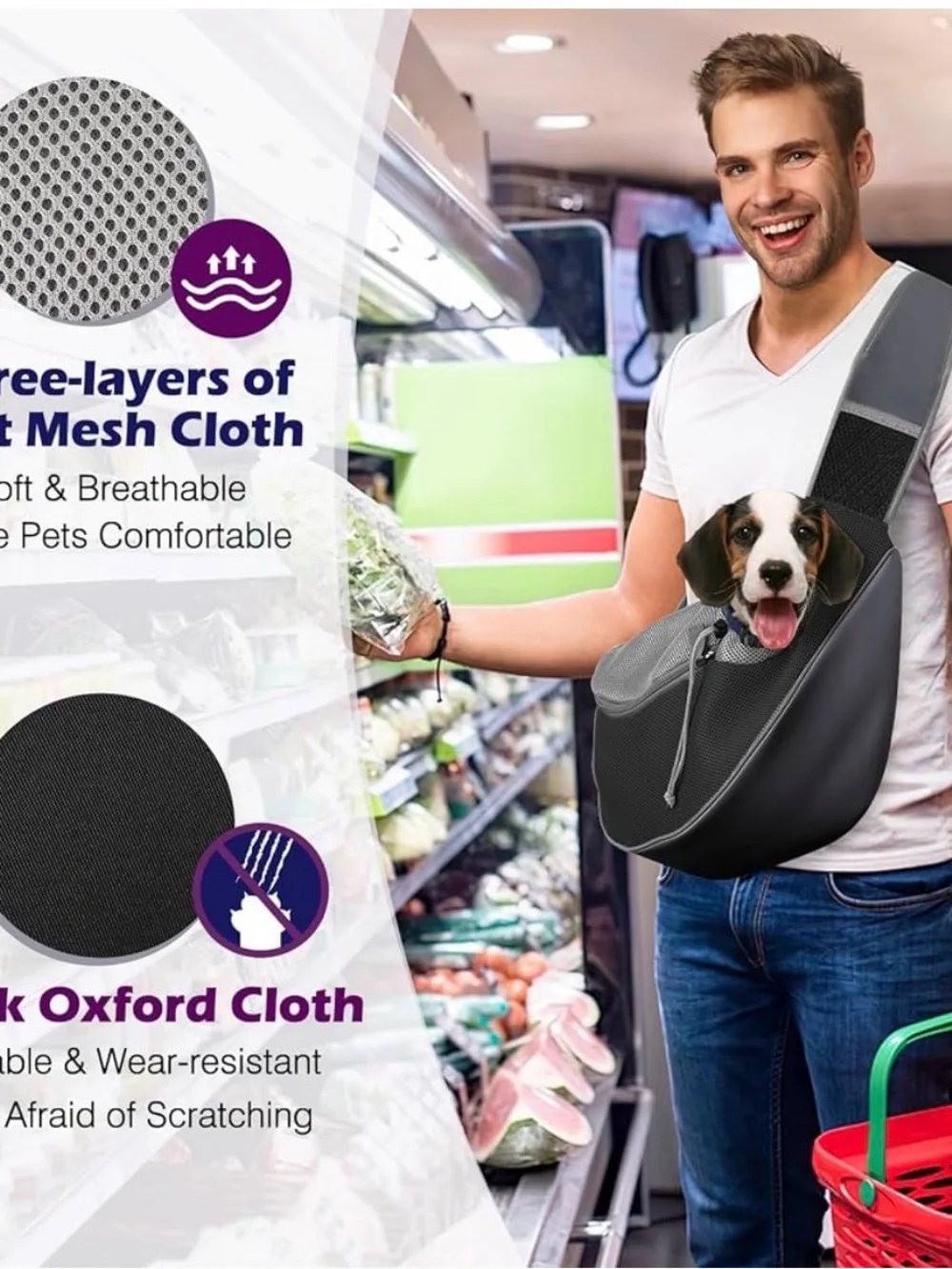 Hands-Free Pet Sling Carrier Chihuahua Yorkie Black/Gray- S to M-- up to 12 lbs